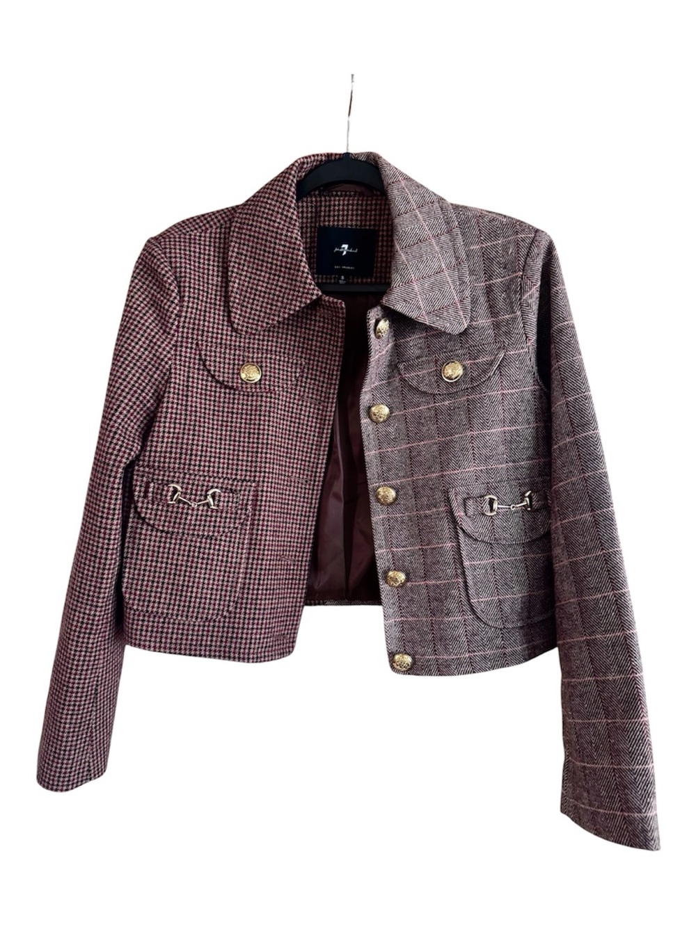 7 For All Mankind Mixed Media Plaid Jacket with Gold Horse Bit and Buttons